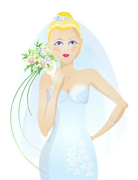 Mooie mooie bruid in elegantie jurk — Stockvector