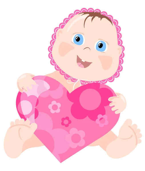 Härlig spädbarn med rosa hjärta — Stock vektor