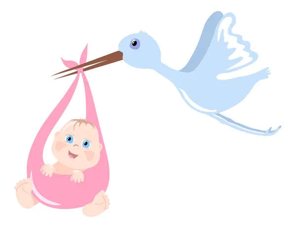 Storch bringt Neugeborenes — Stockvektor