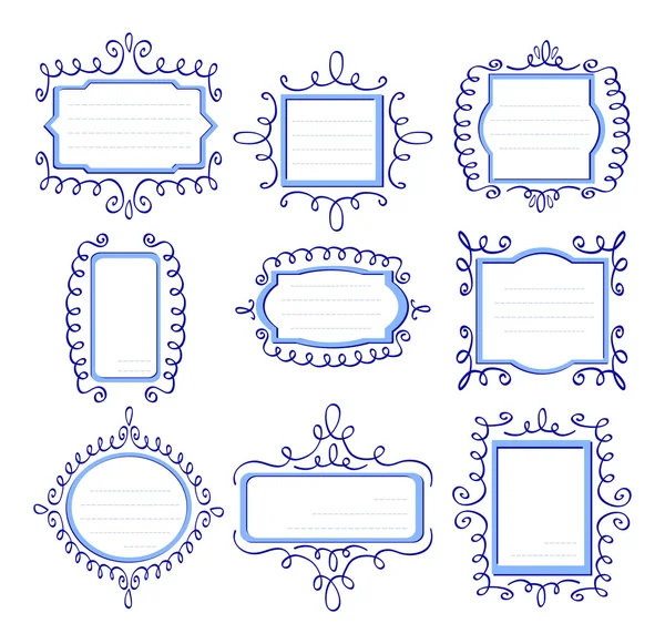 Nueve marcos azules con rizos — Archivo Imágenes Vectoriales