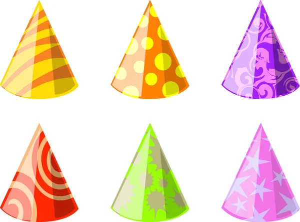 Seis sombreros de fiesta de color — Vector de stock
