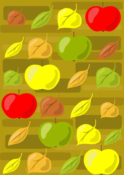 苹果和秋天的树叶 — 图库矢量图片