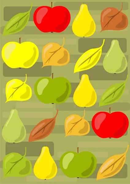 苹果、 梨和叶子 — 图库矢量图片