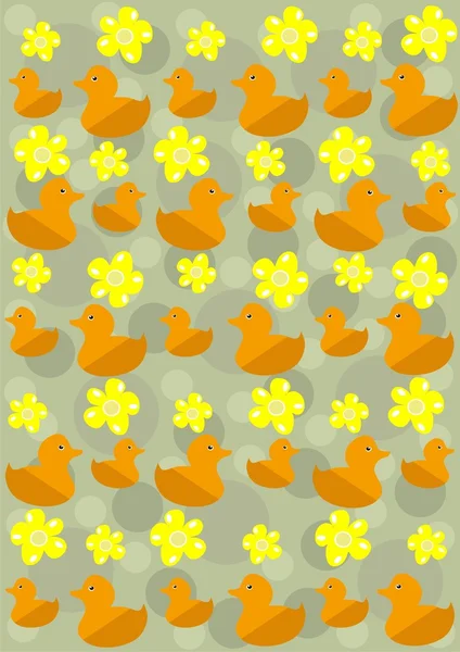Orange ducks and yellow flowers — Stock Vector