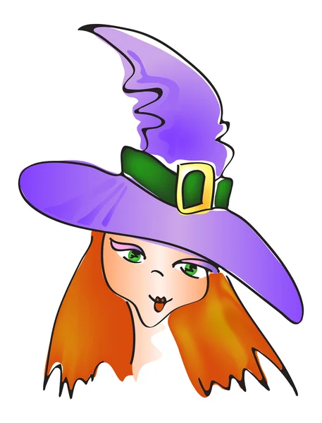 戴着帽子的漂亮女巫 — 图库矢量图片
