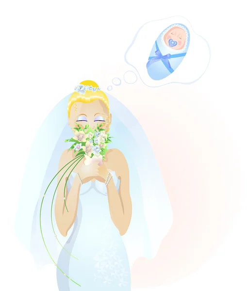 Прекрасная невеста мечтает о ребенке — стоковый вектор