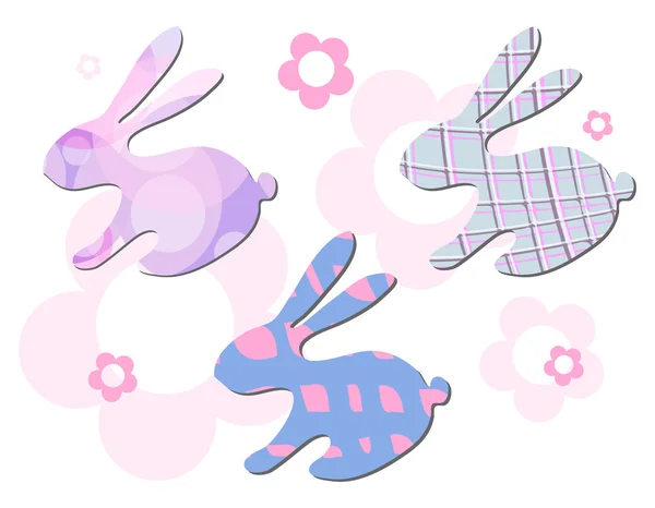 Três coelhos com flores — Vetor de Stock