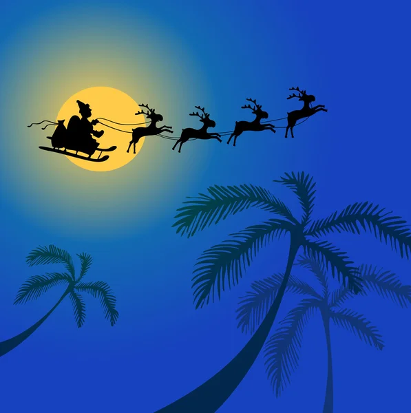 Papai Noel com renas voando sobre a África —  Vetores de Stock
