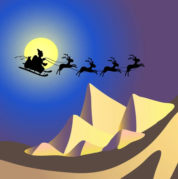 Père Noël avec des rennes survolant l'Egypte — Image vectorielle