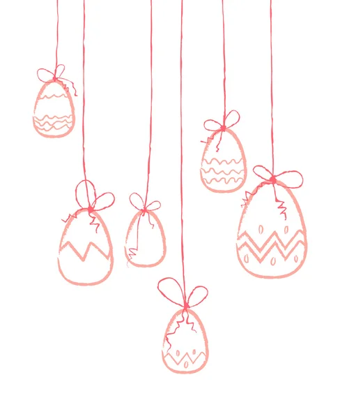 Pink eggs hanging on threads — Stock Vector