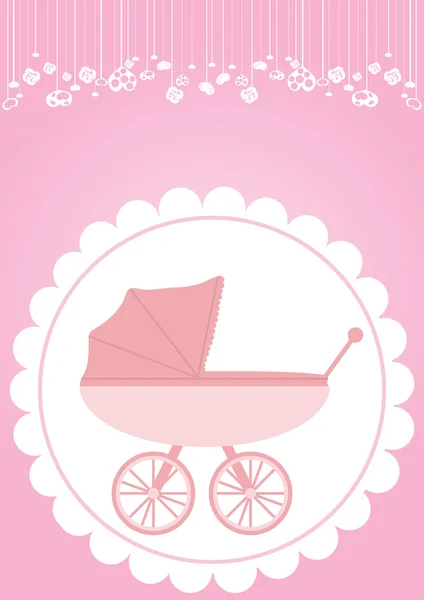 Carruagem de bebê rosa para menina recém-nascida — Vetor de Stock