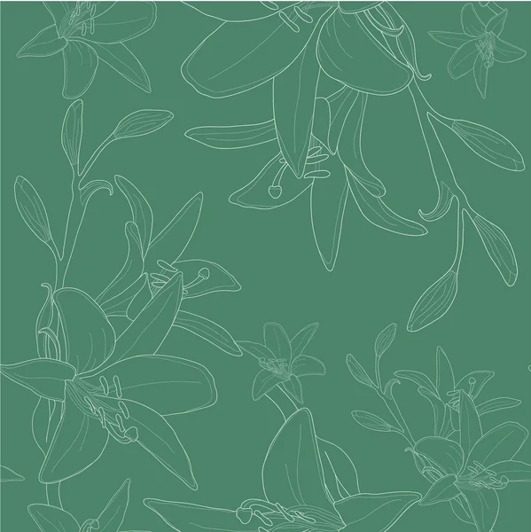 Pola hijau mulus dengan bunga lili - Stok Vektor