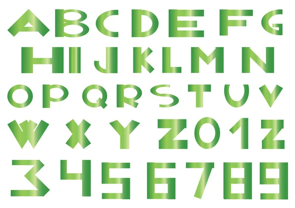 Alfabeto verde e numeri — Vettoriale Stock