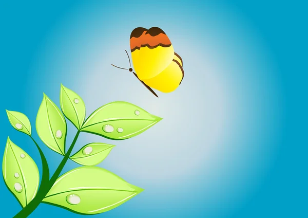 Schmetterling über grünen Blättern — Stockvektor