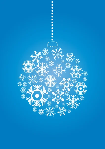 Bola de Natal feita de flocos de neve em um fundo azul — Vetor de Stock