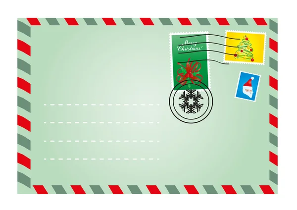 Enveloppe de Noël avec des timbres mignons — Image vectorielle