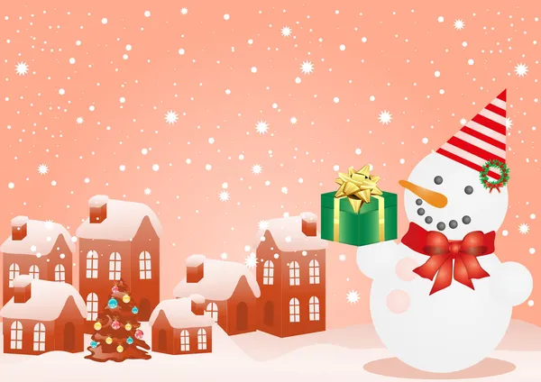 Casas de Navidad y muñeco de nieve — Vector de stock