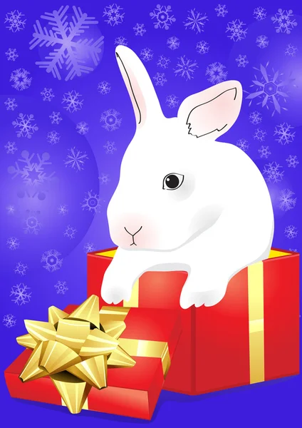 Кролик сидит в красной коробке подарков — стоковый вектор