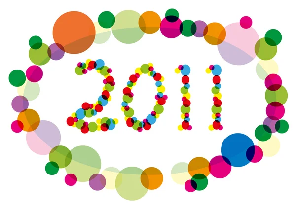 หมายเลขปี 2011 ล้อมรอบด้วยวงกลมหลายสี — ภาพเวกเตอร์สต็อก