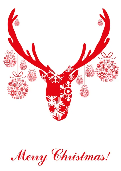 Tête de cerf rouge avec boules de Noël — Image vectorielle