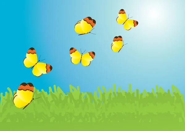 Plusieurs papillons jaunes — Image vectorielle