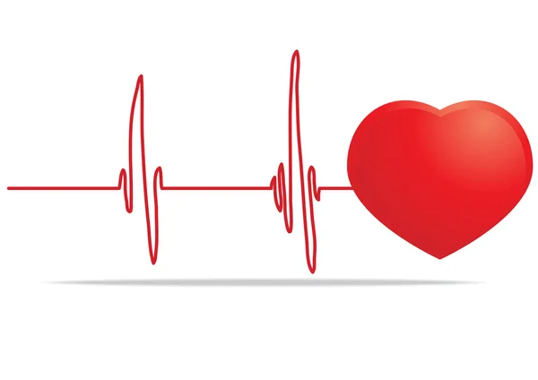Kırmızı kalp ve kalp atışı sembolü — Stok Vektör