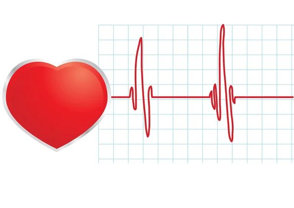 Coração vermelho e símbolo de batimento cardíaco — Vetor de Stock