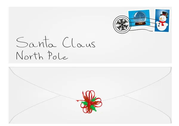 槲寄生与圣诞老人的地址的信封 — 图库矢量图片