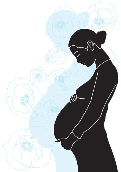 Fekete sziluettje várandós anya — Stock Vector