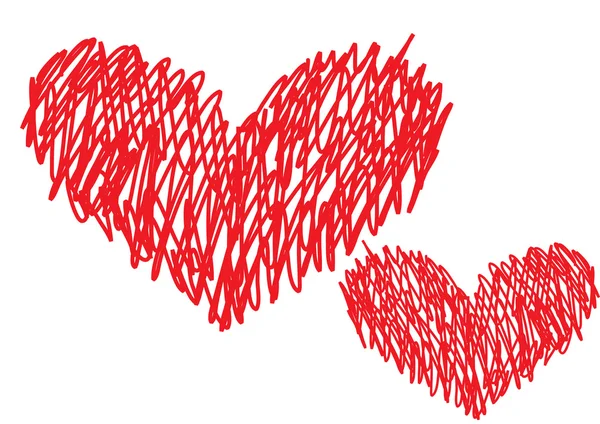 Twee rode tekening harten — Stockvector