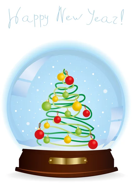 Γυάλινη σφαίρα με χιόνι με ένα στολισμένο χριστουγεννιάτικο δέντρο — Διανυσματικό Αρχείο