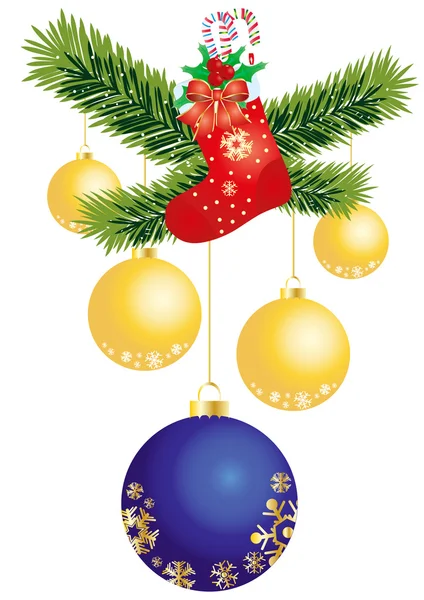 Blå och gyllene julgranskulor — Stock vektor