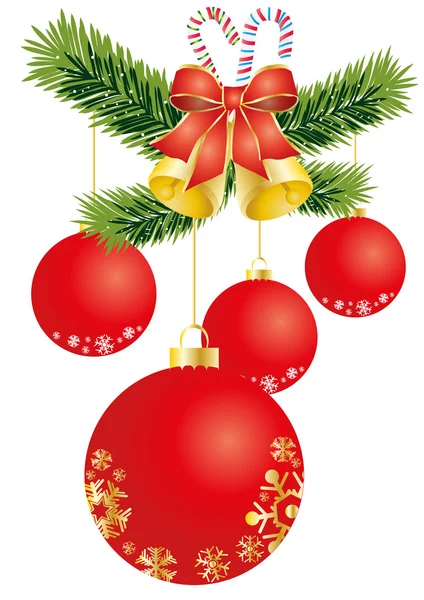 Jul dekoration med röda bollar — Stock vektor