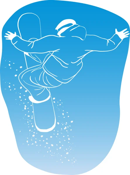 Snowboard-Freerider fliegt auf blauem Hintergrund — Stockvektor