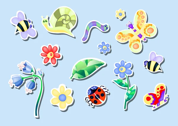 Zbiór kwiatów i owadów — Wektor stockowy
