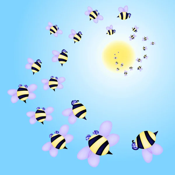 Bienenschwarm fliegt zur Sonne — Stockvektor