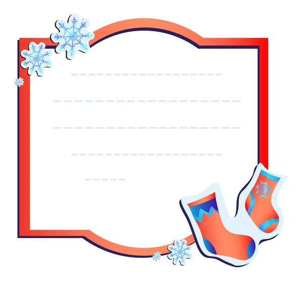 Cadre avec chaussettes et flocons de neige — Image vectorielle