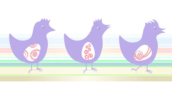 Tre lila kyckling — Stock vektor