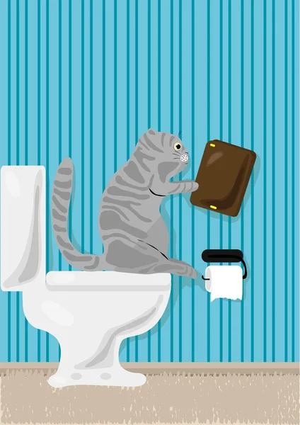 Cat reading book over toilet — Stock Vector