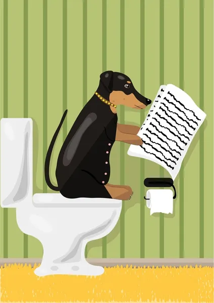 Dog reads news in restroom — Stock Vector