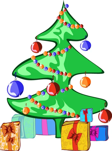Decorated tree and presents over white background, — Stock Vector