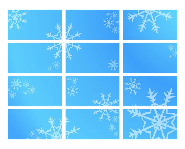 Kar taneleri ile on iki mavi kart — Stok Vektör