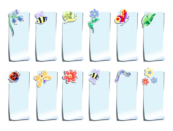 Modré nálepky s květinami a hmyz — Stockový vektor