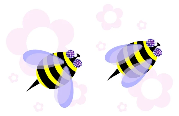 Två honungsbin med blommor — Stock vektor