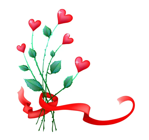 Valentine blommor med band — Stock vektor