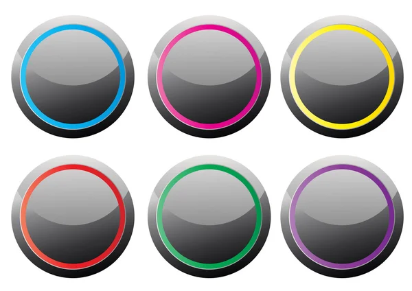 Svart blick knappar med olika färg ringar — Stock vektor