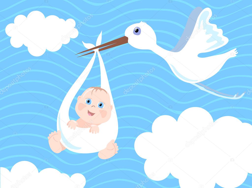 Baby boy birth Announcement, vector illustration