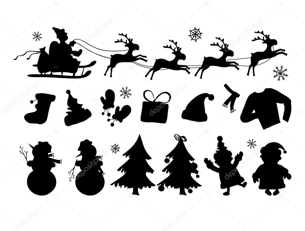 Vector illustration of Christmas silhouettes in lines