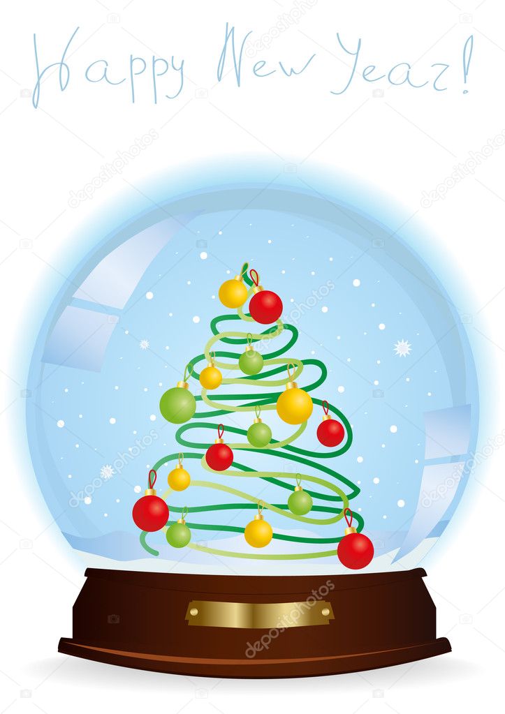 Snow globe with a decorated Christmas tree