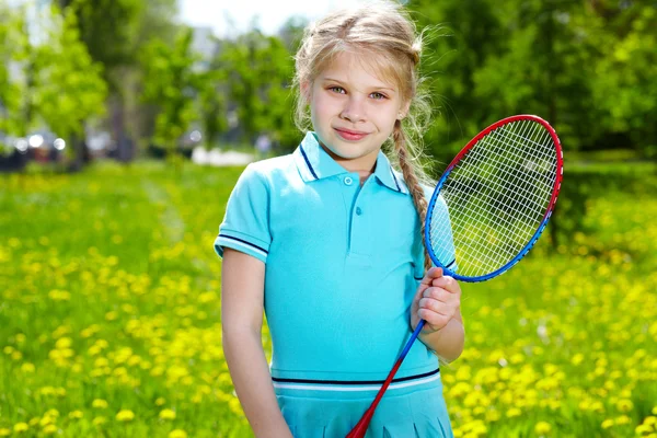 Girl with racquet — Stock Photo, Image
